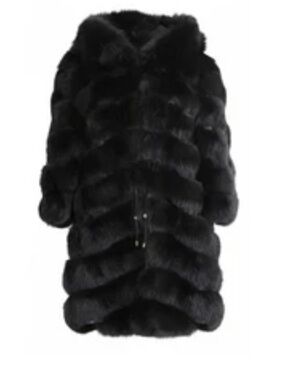 NEW REGINA FUR ITALY BLACK LAMBSKIN FOX FUR HOODED WINTER COAT 44/10